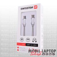 Adatkábel univerzális USB Type-C / USB Type-C 1,2m ezüst-fehér szövethálós SWISSTEN
