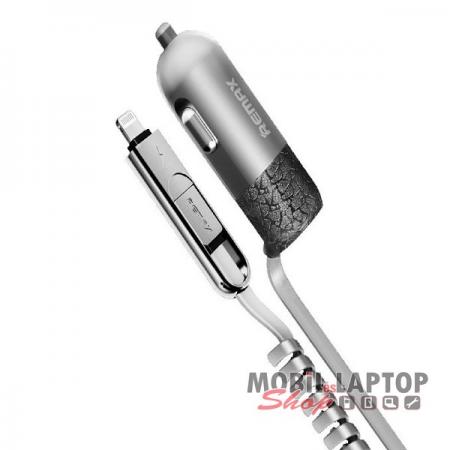 Autós töltő átalakítható Apple iPhone 8 pin és Micro USB 3.4A plusz USB ezüst-fehér FINCHY REMAX