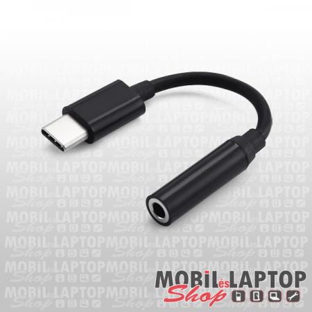 Univerzális USB Type-C / Jack 3,5mm (anya) átalakító adapter fekete PRÉMIUM STURDO