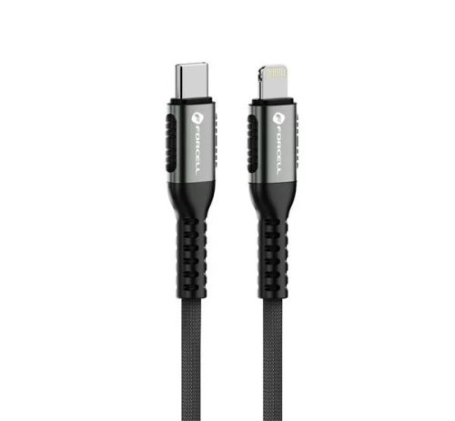 Adatkábel Apple USB Type-C / 8pin lightning 2m szövethálós fekete FORCELL F-ENERGY C259