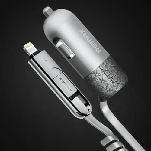 Autós töltő átalakítható Apple iPhone 8 pin és Micro USB 3.4A plusz USB ezüst-fehér FINCHY REMAX