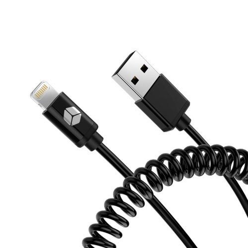 Adatkábel Apple iPhone 8pin 1,5M fekete tekercselt lightning adatkábel MFI engedéllyel PRÉMIUM