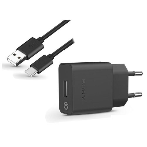 Hálózati töltő Sony USB Type-C 1800mAh fekete ( UCH10 + UCB20 ) gyorstöltés támogatás