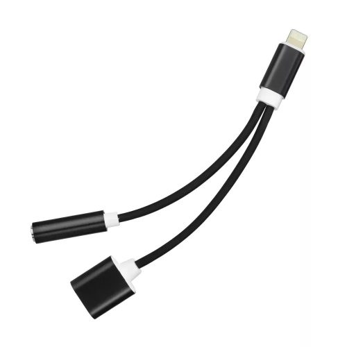 Apple iPhone 7 / 8 / X. lightning - 3,5mm jack / lightning átalakító adapter ezüst/fekete