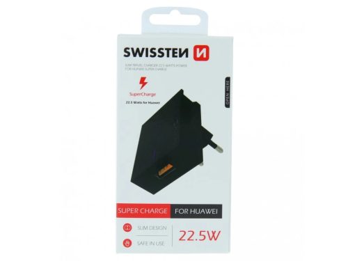 Hálózati töltő univerzális USB adapter Huawei Supercharge 22,5W fekete SWISSTEN