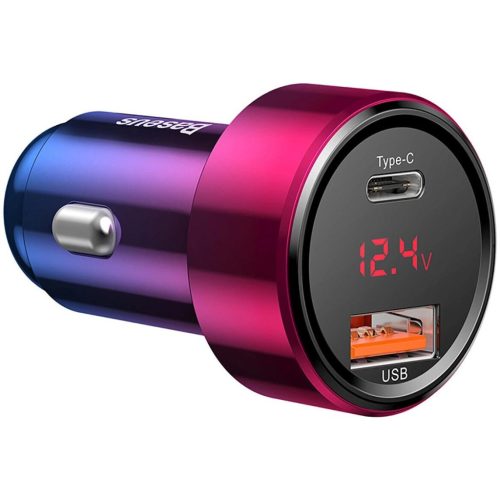 Baseus Magic Series LCD Type-C + Power Delivery + USB QC 45W autós töltő adapter piros