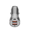 LDNIO prémium fémházas szivar töltő 2,4A, 2X USB, ezüst, micro USB adatkábellel