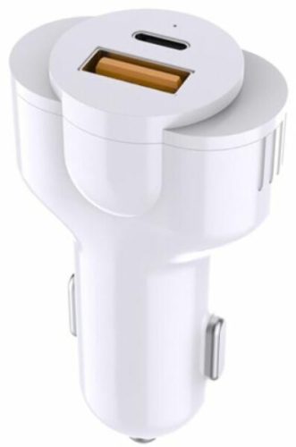 phoner USB Type-C + USB autós töltő adapter 30W Power Delivery fehér