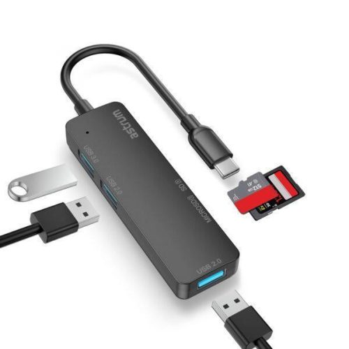Astrum UH030  HUB Type-C + USB 3.0 2db + USB 2.0 1db + SD/TF fekete