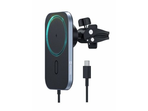 Autós tartó univerzális szellőzőrácsba illeszthető wireless MagSafe komp. töltő fekete SWISSTEN