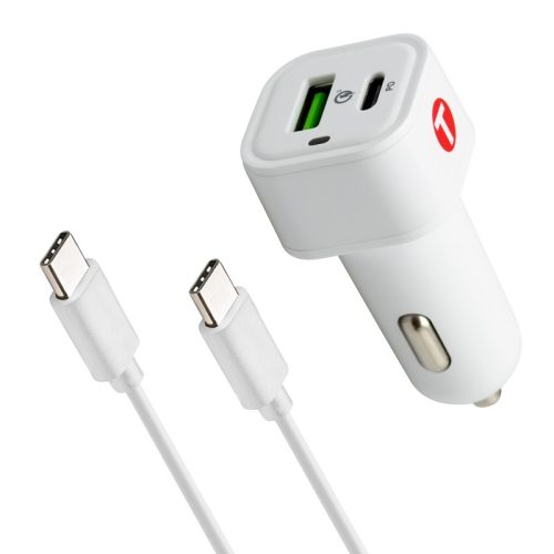 Autós töltő univerzális Type-C 38W QC 3.0, PD gyorstöltés támogatás (2.2A/3A) Type-C kábellel 2m
