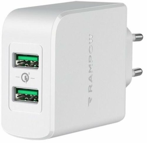 Hálózati töltő 2xUSB FEJ 39W QC fehér Rampow RBA16