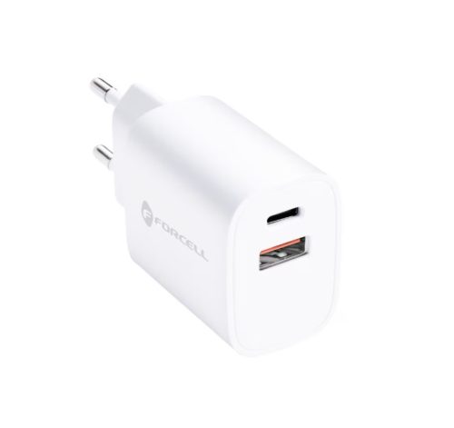 Hálózati töltő USB + Type-C FEJ 35W QuickCharge, Power Delivery fehér Forcell