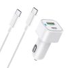 Autós töltő univerzális 48W (Type-C PD 30W + USB QC 3.0 18W), Type-C - Type-C kábel 1m fehér STURDO