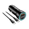 Autós töltő Type-C 25W PD + USB Quick charge 3.0 Type-C - Type-C kábellel fekete BLUE STAR