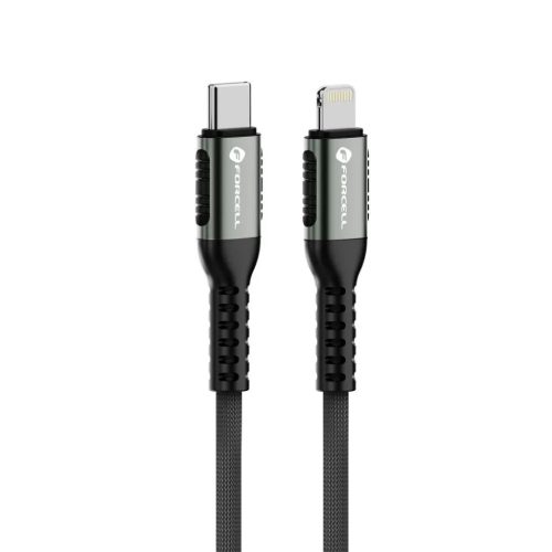 Adatkábel Apple USB Type-C / 8pin lightning 1,2m szövethálós fekete FORCELL F-ENERGY C259